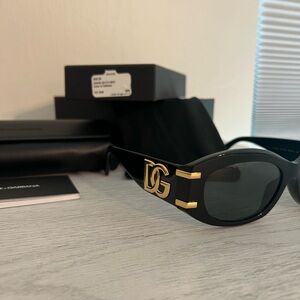 Dolce & Gabbana Black Sunglasses with Gold DG Emblem